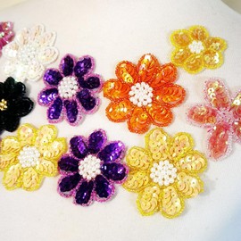 12pcs/lot Random Color Embroidery Sequins Sunflowers Appliques Skirts Shoes Hats Headwear Hair Accessories Wedding Dresses Decorations Sewing Patches