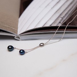 Tuscany Silver Women's Sterling Silver 6 mm Black Pearl Drop Y Shaped Necklace of Length 43 cm/17 Inch