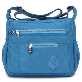 SHIFANQI - Bolso bandolera para mujer, con múltiples bolsillos, impermeable, de nailon, bandolera, bolsillos ligeros, azul mar