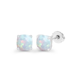 925 Sterling Silver 4mm Cushion Cut Created Opal October Birthstone Screwback Stud Earrings