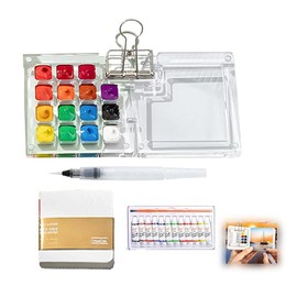 Solysta Mini Pocket Artist Watercolor Travel Set - Paint Palette Kit With 15 Grid Acrylic