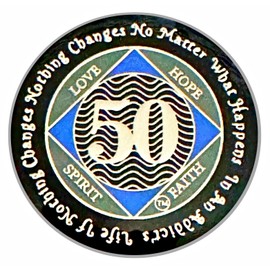 Medallón NA de 50 años, plateado, chapado en color azul, moneda anónima de narcóticos cubierta de epoxi (NA 50 años medallón)