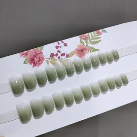 Nail Tip, Short, 24 Pieces, Medium, Round, False Nails, Green, Nail Tip, Medium Long, Popular, Cute, Simple, Fashionable Party, Spring, Summer, Daily Life, Bridal Nail, Coming of Age Ceremonies,