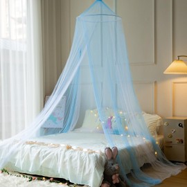 Wnqou Two-tone Bed Canopy Mosquito Net,White Blue Bed Canopy for Girls Bed Net,Princess Canopy for Kids Bed Room Decor