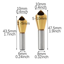 RLECS 2PCS Countersunk Hole Chamferer High Speed Steel Deburring Tools with Round Shank Suitable for Aluminum Copper Wood Plastic