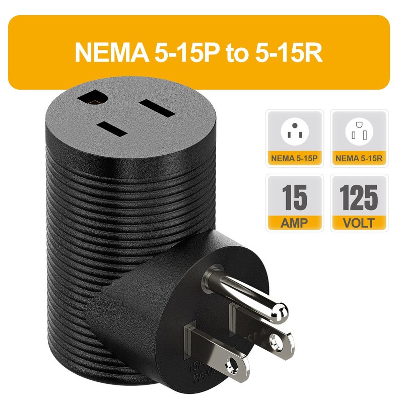 Nema 5-15R to 5-15P Right Angle Power Adaptor, Right Angled