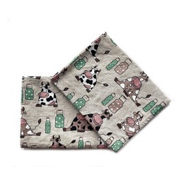 JOWOLLINA Set of 2 Gourmet Tea Towels Kitchen Towels 44 x 68 cm Half-Linen Stonewashed Printed (Milk & Milka)