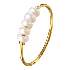 OIDEA Women's Ring Made of Stainless Steel with Pearls: Pearl Ring Gold Rings with White Freshwater Pearls Engagement Ring Wedding Ring Women's Ring Gift for Women, Stainless Steel