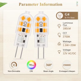 DiCUNO ProOE G4 LED Bulb 20W Equivalent 12V, 1.5W JC Bi-pin Base Light Bulbs, Warm White 2700K 180LM, Landscape Bulb Replacement, High CRI 98, Pack of 10