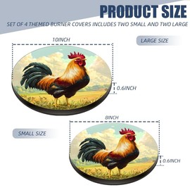Round Stove Burner Covers For Electric Stove,Rooster Crowing On The Grass Of Farm Print Gas Stove Burner Covers Set Of 4, 8 Inches And 10 Inches Cooktop Decorative Stove Top Covers