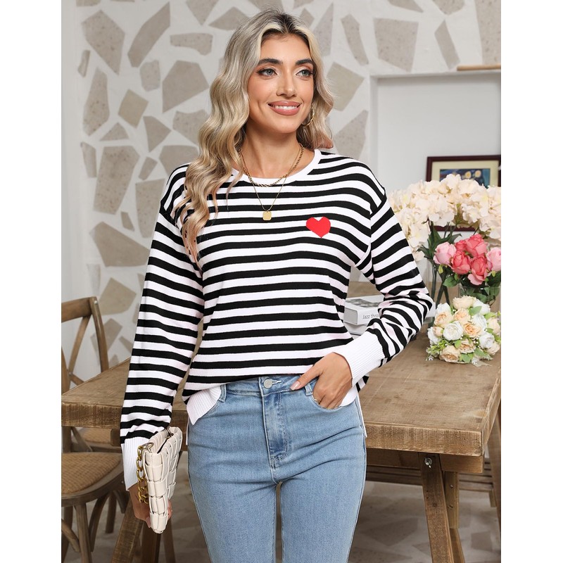Allifewithu Womens Striped Sweaters Long Sleeve Crew Neck Pullovers Cute