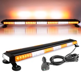 BraveWAY 45 Inch LED Strobe Light Bar White Amber, High-Intensity Emergency Flashing Hazard Warning Beacon Lights with Magnetic Base for Trucks Trailer Roof Safety