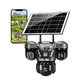 Solar Security Camera Outdoor Wireless, Triple Lens PTZ Camera, 360° Pan Tilt, Color Night Vision, PIR Motion Detection, Two-Way Audio, Battery Powered, IP66, V380 App