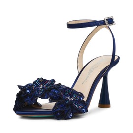 Betsey Johnson Women's Cali Heeled Sandal, Navy, 8.5