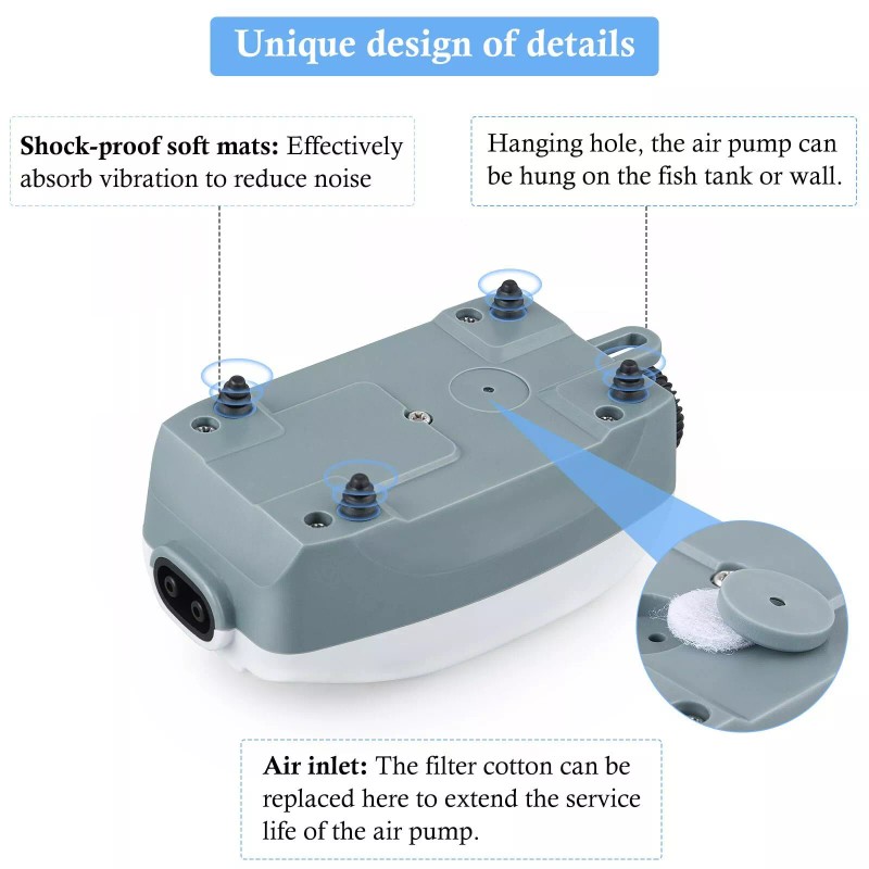 HITOP Dual Outlet Aquarium Electric Air Pump Whisper Adjustable Fish
