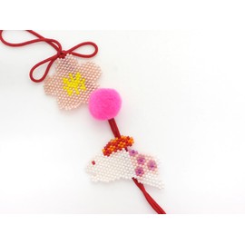 MIYUKI BFK-534 Beads Kit, Made with Shaped Stitching, Hanging Hina Kit, Rabbit and Cherry Blossom