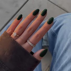 Emerald Green Nails Press on Short Oval Round Press on Nails, SXVME Glue on Nails Short Almond Fake Nails, Thick Acrylic False Nails, Solid Colored Stick on Nails for Women 24Pcs