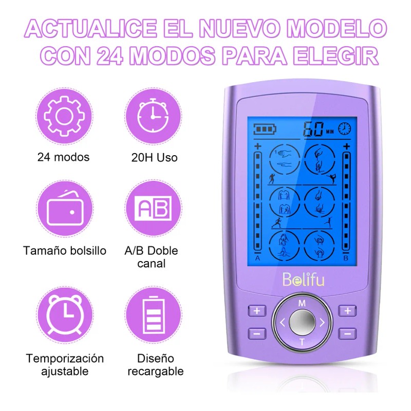 Tens Electroestimulador Muscular De Pulsos 24 Modos 10 Pads