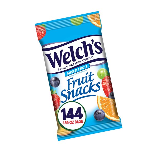 Welch's Fruit Snacks, Mixed Fruit, Gluten Free, Bulk Pack, 1.55 oz Individual Single Serve Bags (Pack of 144)