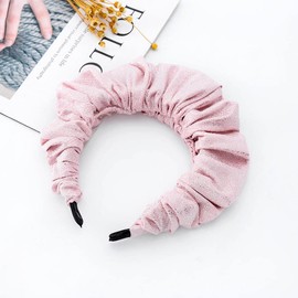 Urieo Ruched Ruffled Headband Volume Wave Headbands Pleated Head Band Scrunchies Crown Hair Accessories for Women(Pink)