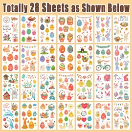 Leesgel Easter Glitter Tattoos for Kids, 280pcs Temporary Tattoo Stickers for Easter Decorations, Easter Gifts for Kids Party Bag Fillers, Easter Egg Hunt Basket Boxes Crafts Ornaments Games Toys