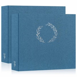 Lanpn 2 Packs Photo Album Scrapbook 12x12, Linen Cover Wreath Design Top Load 3 Ring Folder Binder Photobook Photo Book 12 x 12 inch with 30 Plastic Sleeves 60 Pages Blue