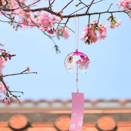 Japanese Wind Chime Glass, Garden Wind Chimes Hanging Pink Wind Chime Japanese Decorative Wind Chime for Outdoor Garden Car Window Decoration