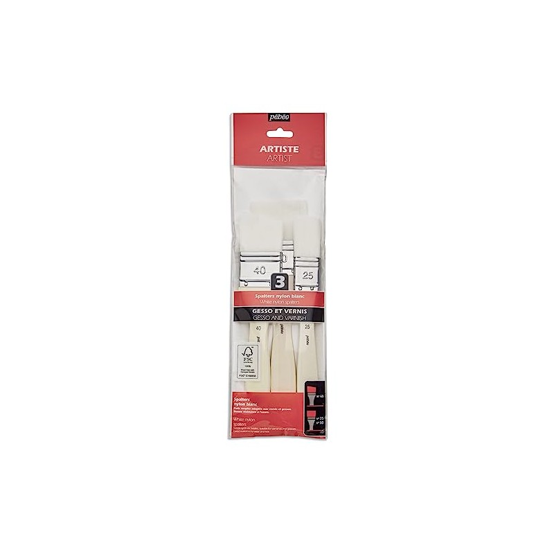 Pebeo Gesso Varnish Brush, White Synthetic Fiber, Pack of 3