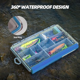 RUNCL Fishing Tackle Box - 360° Waterproof Tackle Trays, 3600 Fishing Tackle Box Organizer with Adjustable Dividers for Jigs Lures, Blue, 1 Pack