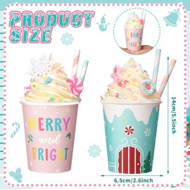 Jingmore 2 Pack Christmas Tiered Tray Decor with Faux Whipped Cream Cups Santa Claus Mug Hot Cocoa Decor Christmas Table Centerpiece for Xmas Shelf(Pastel,Pastel Color)