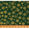 Cotton Holly Jolly Christmas Winter Metallic Gold Snowflakes on Green