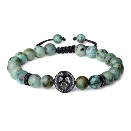 Coai Unisex Bracelet Made of Gemstones with Lion Charm, Alloy