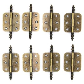 8 PCs Vintage Antique Brass Flap Hinges with Lengthened Axis for Wooden Boxes Jewelry Cases Cabinet Cupboard, Plate Length 1-1/2-in (38 mm) and Open Width 1-11/32-in (34 mm)