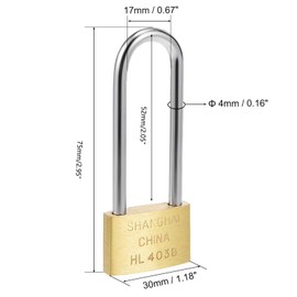 Recogwood 2Pcs Brass Padlock, 30mm Heavy Duty Long Shackle Padlocks, Waterproof Rust-Proof Solid Brass Key Padlocks for Drawer, Gym, Cabinet, Warehouse