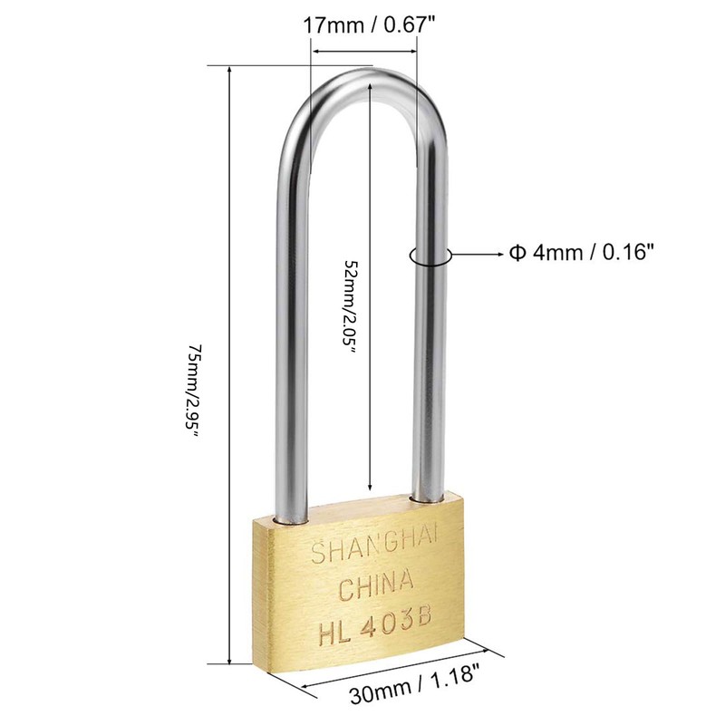 Recogwood 2Pcs Brass Padlock, 30mm Heavy Duty Long Shackle Padlocks,