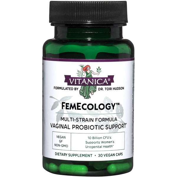 Vitanica FemEcology, Vaginal and Intestinal Probiotic Support, Vegan, 30 Capsules
