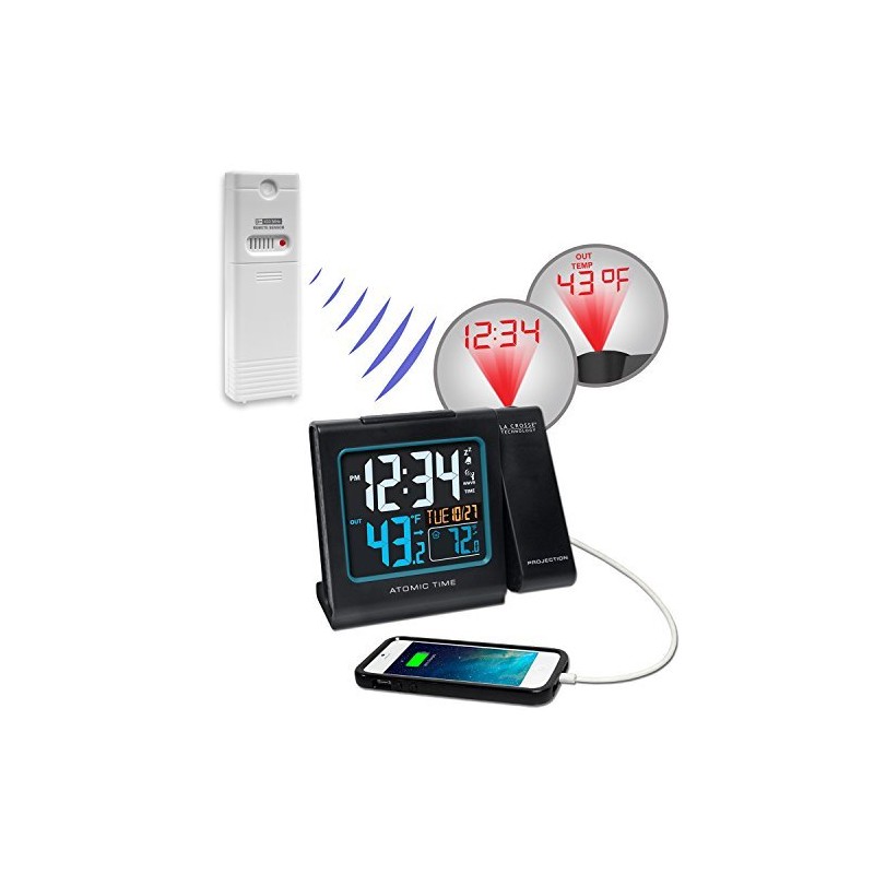 La Crosse Technology Color Projection Alarm Clock with Indoor/Outdoor Temperature