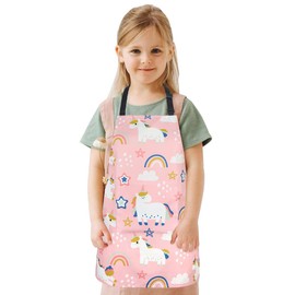 FUKPO Children's Cooking Apron, Adjustable Children's Apron, Girls Boys Kitchen Apron Baking Apron with Pockets, Washable Apron Children 3 Years 4 Years 5 Years Painting Crafts School Garden, pink