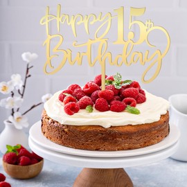 Decoración para tartas de cumpleaños número 15, acrílico dorado con espejo, decoración para tartas de fiesta de cumpleaños 15, Hello 15 años, Happy 15 años, 15 cumpleaños, decoraciones para fiestas 15