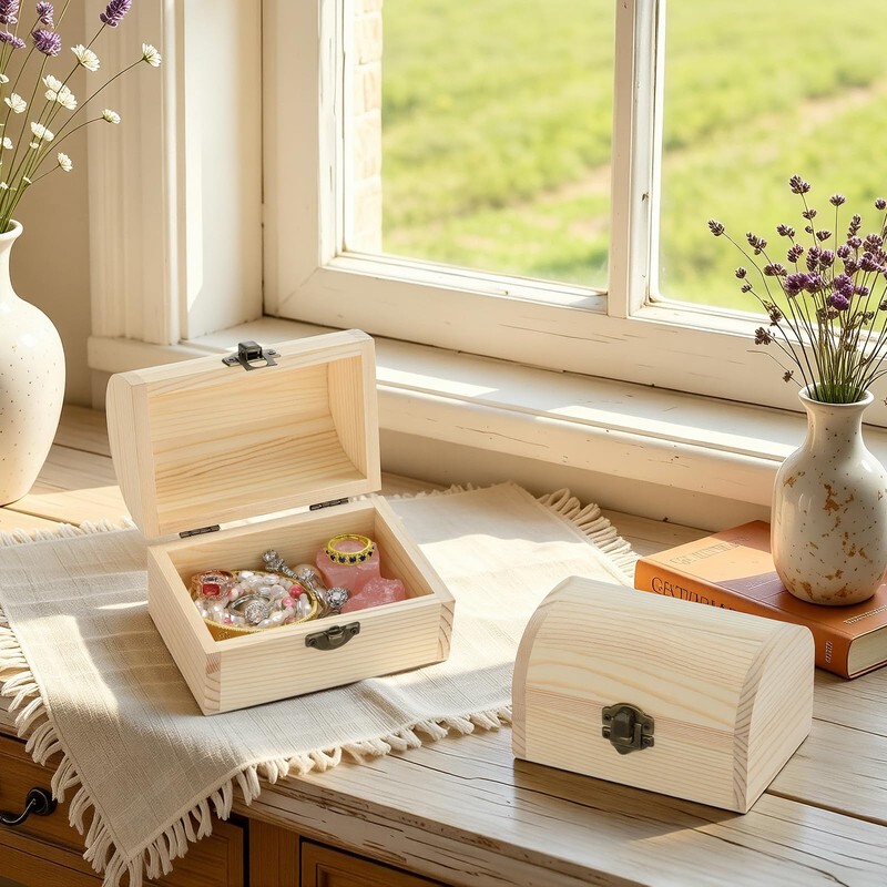BAOPEND 2 Pcs Unfinished Wooden Treasure Box for DIY Crafts