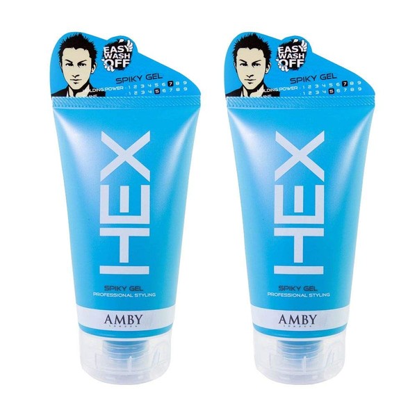 HEX Amby Hair Styling Gel Spiky Gel 5.3oz (150g) Definition With Strong Lasting Hold, Matte Non-Greasy Dry Finish for Modern Hairstyles, Natural Pliable Moldable Texture Paste, Pack-of-2