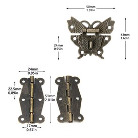 JINXM Antique Bronze Embossing Latch Hasps (for Lock) with Hinges and Screws for Decorative Cabinet Small Wooden Box Project