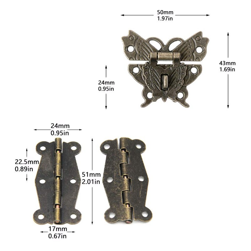 JINXM Antique Bronze Embossing Latch Hasps (for Lock) with Hinges