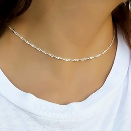 Annika Bella Sterling Silver Chain Choker Necklace, Length 13-16 Inches, Minimalist Layering Chokers, Water-proof, 925 Adjustable Short Necklaces for Women and Teens (Twirl)