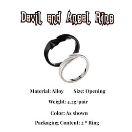 GAUEIOUR Couple Matching Rings,Adjustable Angel and Devil Rings for Men and Women, Minimalist Couple Alloy Ring Set, Promise Jewelry, Symbol of Love, Jewelry Gifts (1 Pair, Black and Silver)