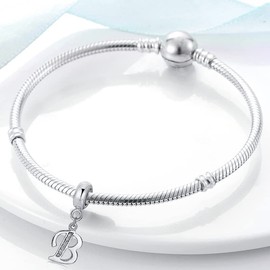 PEARLOVE A-Z Alphabet Charms Pendant 925 Sterling Silver Letter Charm Bead for European Bracelets and Necklaces, Sterling Silver