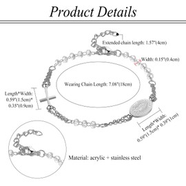 Flongo Catholic Rosary Bracelet for Women: Religious Bracelet with Cross Pendant Black Gold Beads Virgin Mary Chain Stainless Steel Prayer Faith Protection Bangle Virgin Mary, Stainless Steel