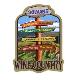 Die Cut Sticker Solvang, California, Destination Signpost, Contour Vinyl Sticker 1 to 3 inches (Waterproof Decal for Cars, Water Bottles, Laptops, Coolers), Small