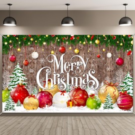 Christmas Backdrop Merry Christmas Party Decoration Christmas Photo Banner Signs Xmas Photography Background Photo Props for Winter New Year Xmas Eve Family Party Decoration Supplies (Large Xmas Ball)
