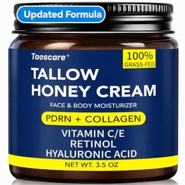 Beef Tallow for Skin, Tallow and Honey Balm Infused with PDRN Collagen, Anti-Aging Firming Tallow Face Moisturizer, Grass-Fed Whipped Tallow Cream Reduces Fine Lines & Wrinkles, Natural Body Skincare